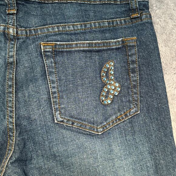 Y2K VTG Juicy Couture Low Rise Flare Sequin J Pocket Jeans Women 30 Medium Wash - Picture 6 of 9